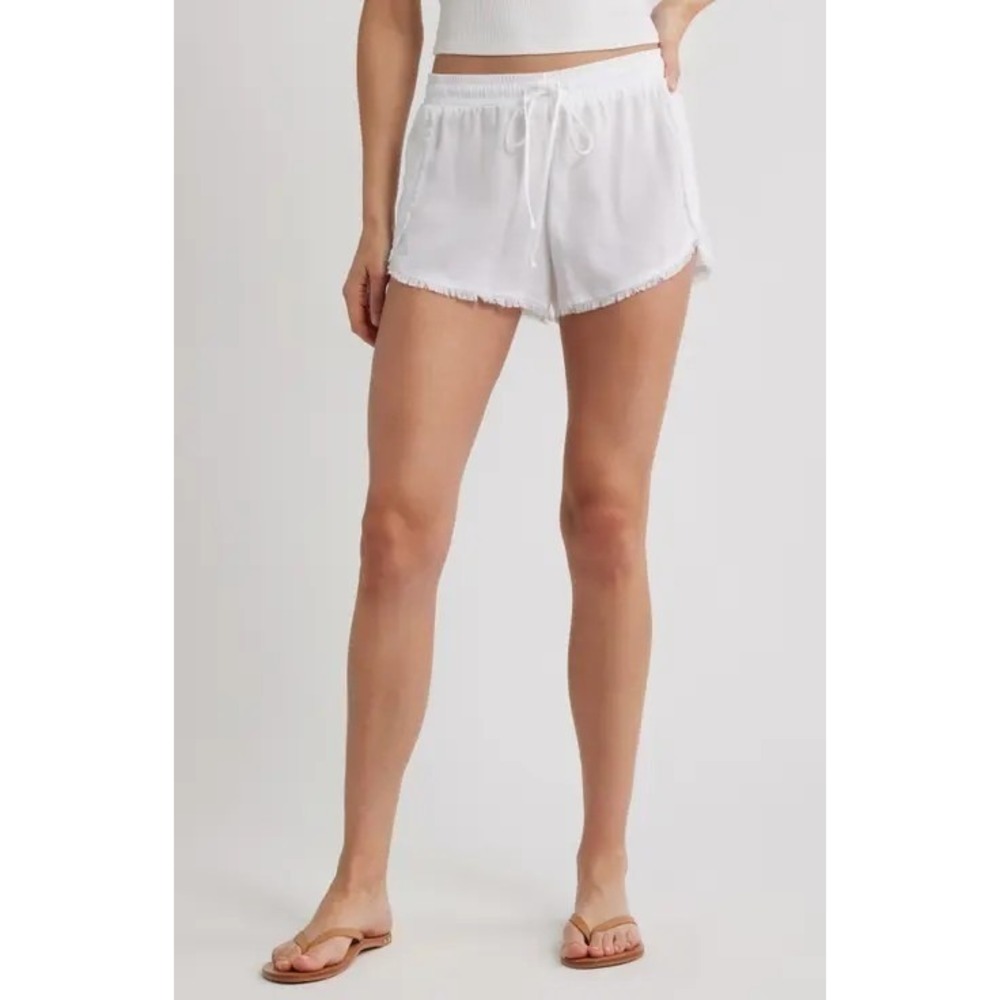Anthropologie CLOTH & STONE M White Fray‎ Hem Drawstring Paperbag  Short Shorts